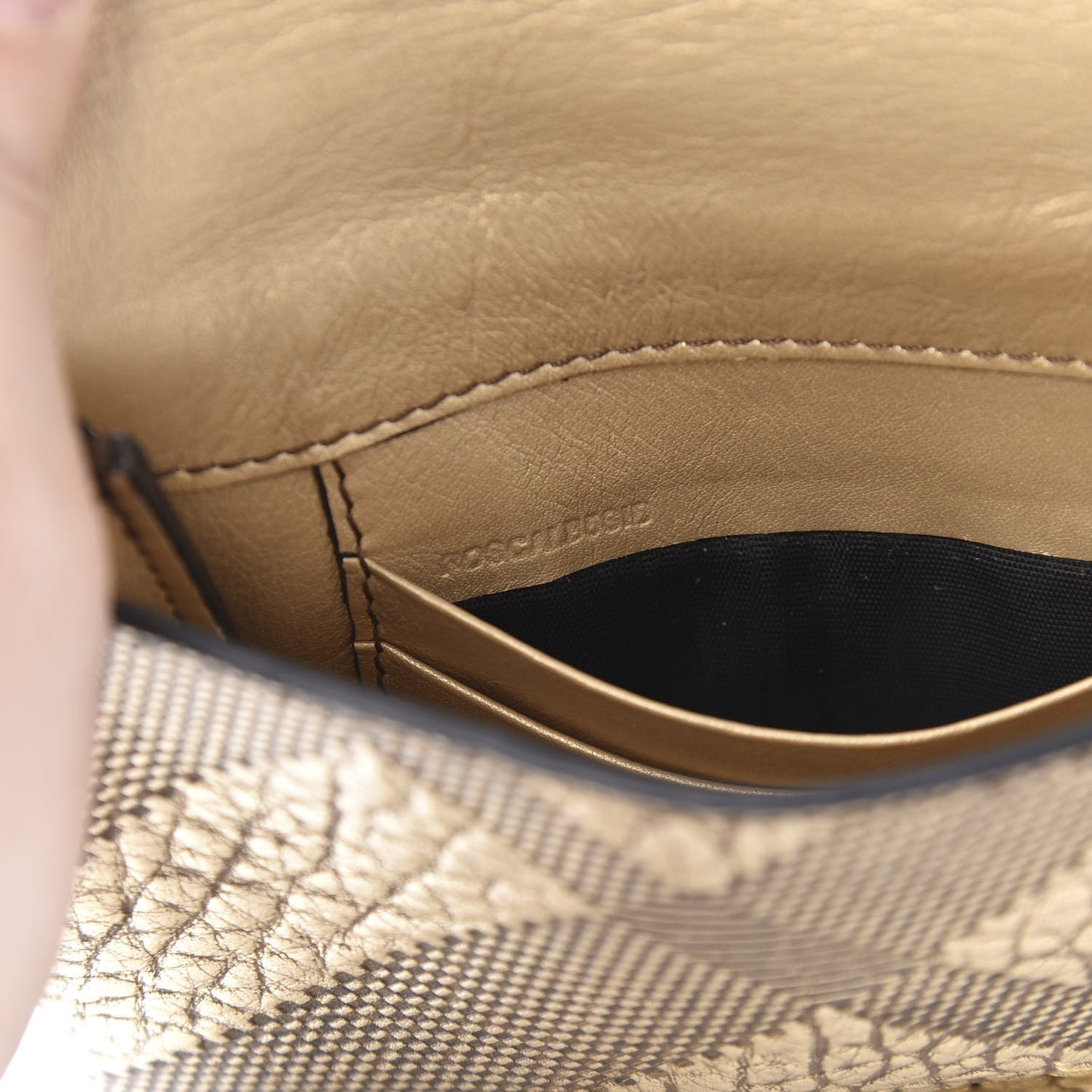 Metallic Signature Grain Calfskin Check Embossed Langley Crossbody Gold