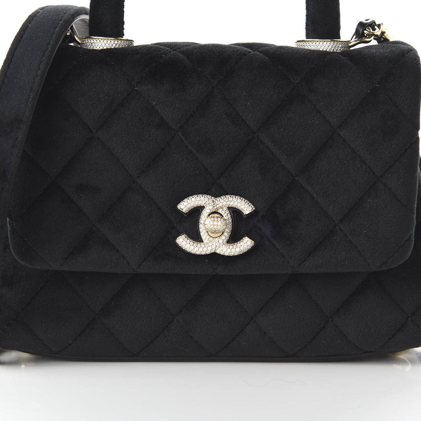 Velvet Crystal Quilted Extra Mini Coco Handle Flap Black