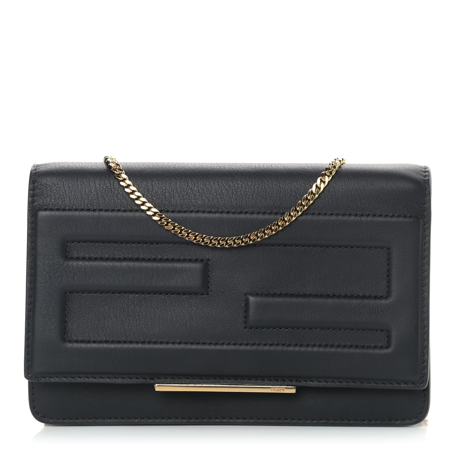 Fendi Vitello Flamingo Tube Wallet on Chain Black 1 of 10