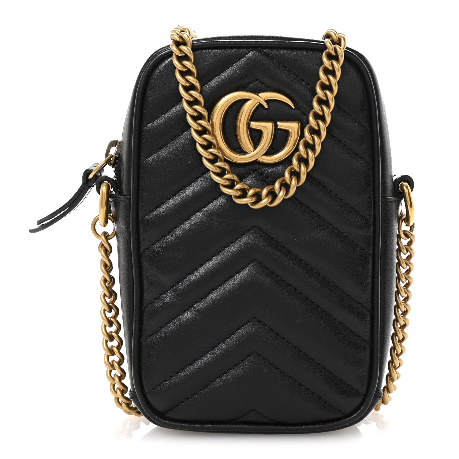 Gucci Calfskin Matelasse Mini GG Marmont Crossbody Bag Black 1 of 12