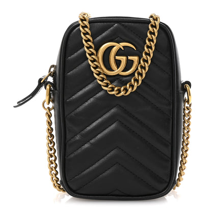 Gucci Calfskin Matelasse Mini GG Marmont Crossbody Bag Black 1 of 12