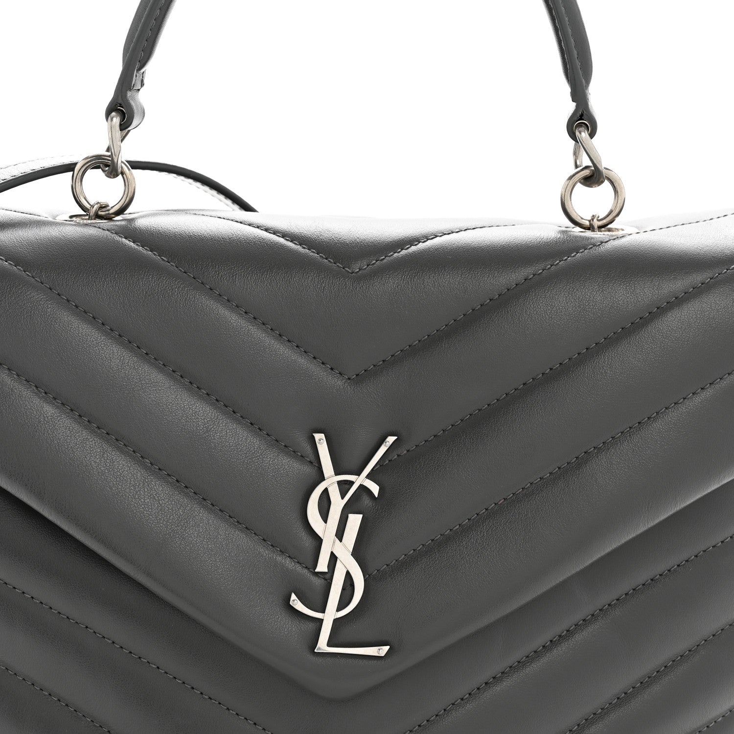 Saint Laurent Calfskin Y Quilted Monogram Medium LouLou Satchel Storm 8 of 13