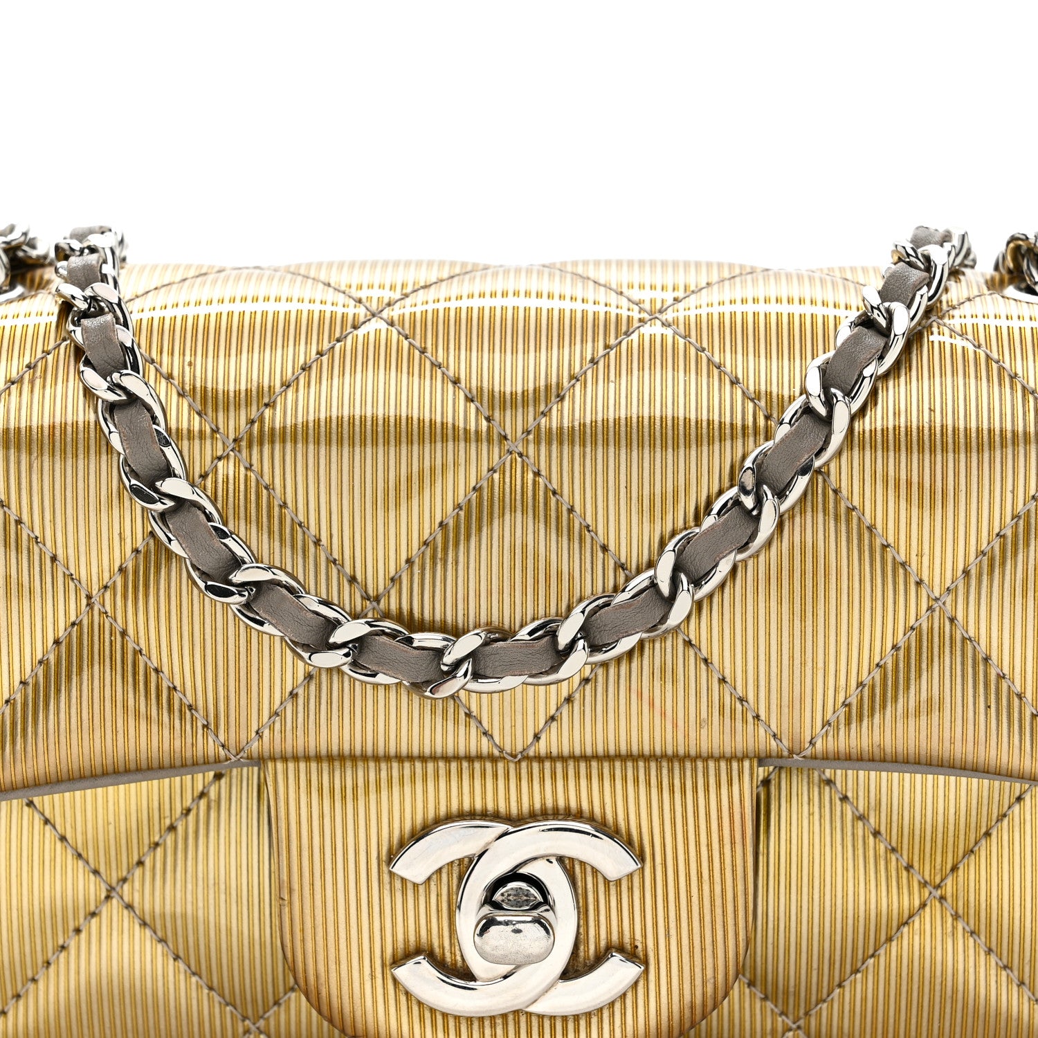 Chanel Striated Patent Quilted Extra Mini Rectangular Flap Gold 8 of 14