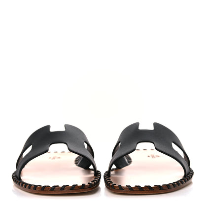Hermes Box Calfskin Braided Oran Sandals 38 Black 2 of 9