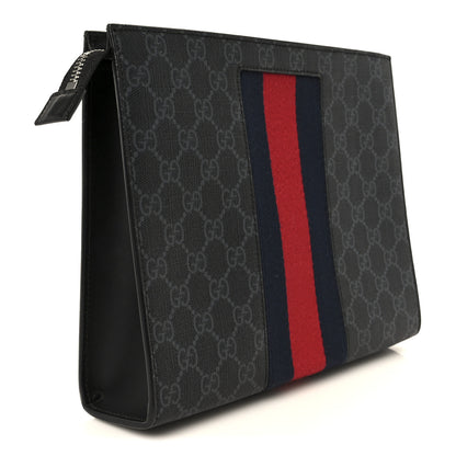 Gucci GG Supreme Monogram Selleria Calfskin Web New Web Cosmetic Case Black 3 of 8