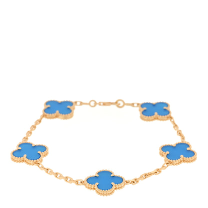 Van Cleef & Arpels 18K Yellow Gold Blue Agate 5 Motifs Vintage Alhambra Bracelet 1 of 3