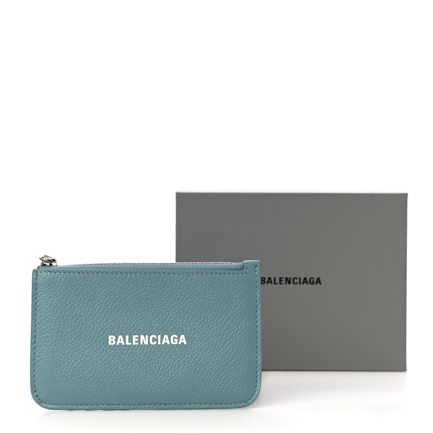 Grained Calfskin Logo Large Cash Long Coin Card Holder Blue Grey White