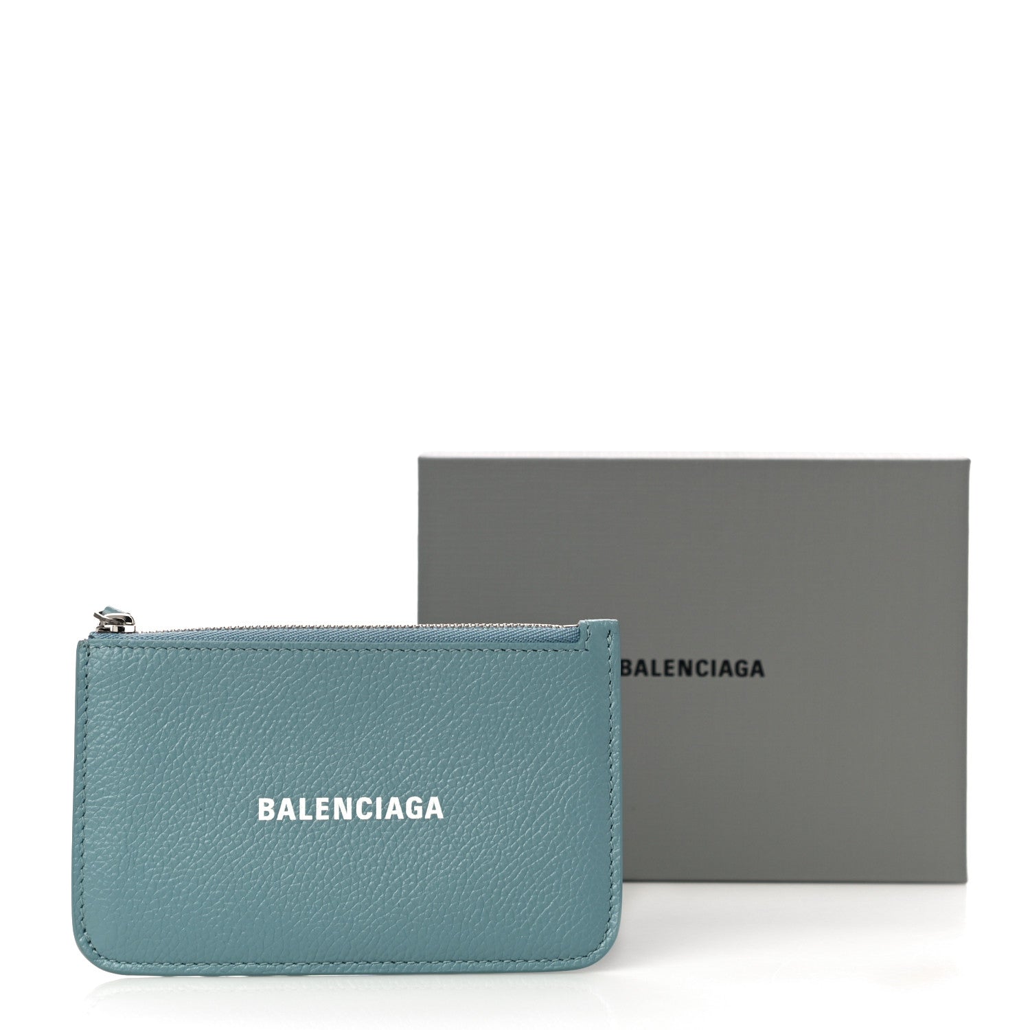 Balenciaga Grained Calfskin Logo Large Cash Long Coin Card Holder Blue Grey White 10 of 10