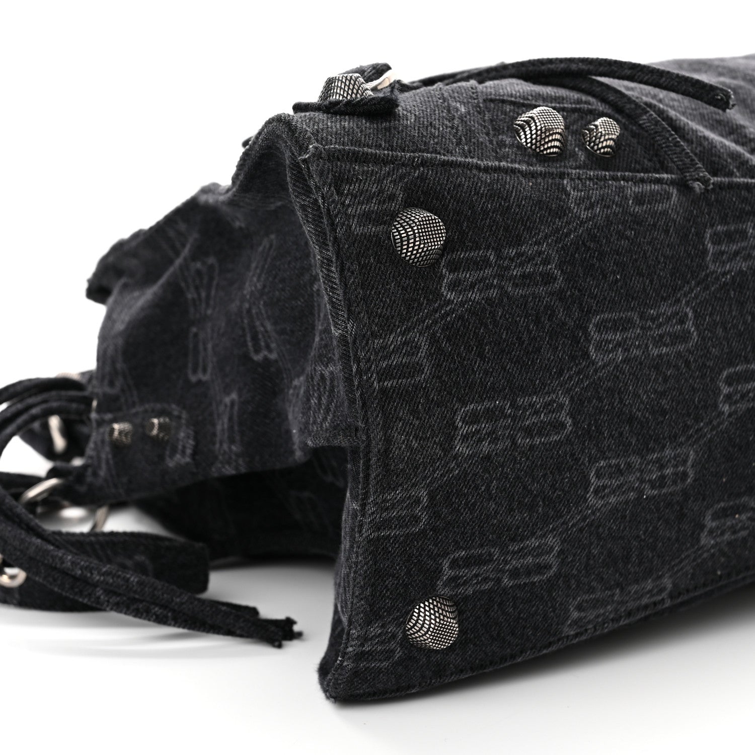 Balenciaga Washed Denim BB Monogram Neo Cagole City Handbag Black 7 of 8