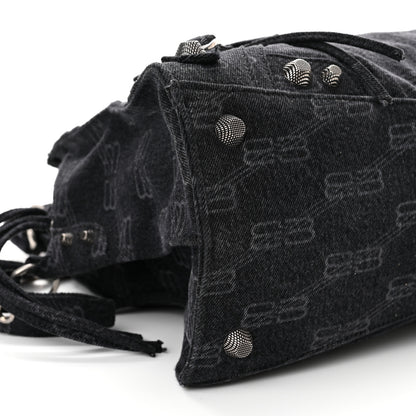 Balenciaga Washed Denim BB Monogram Neo Cagole City Handbag Black 7 of 8