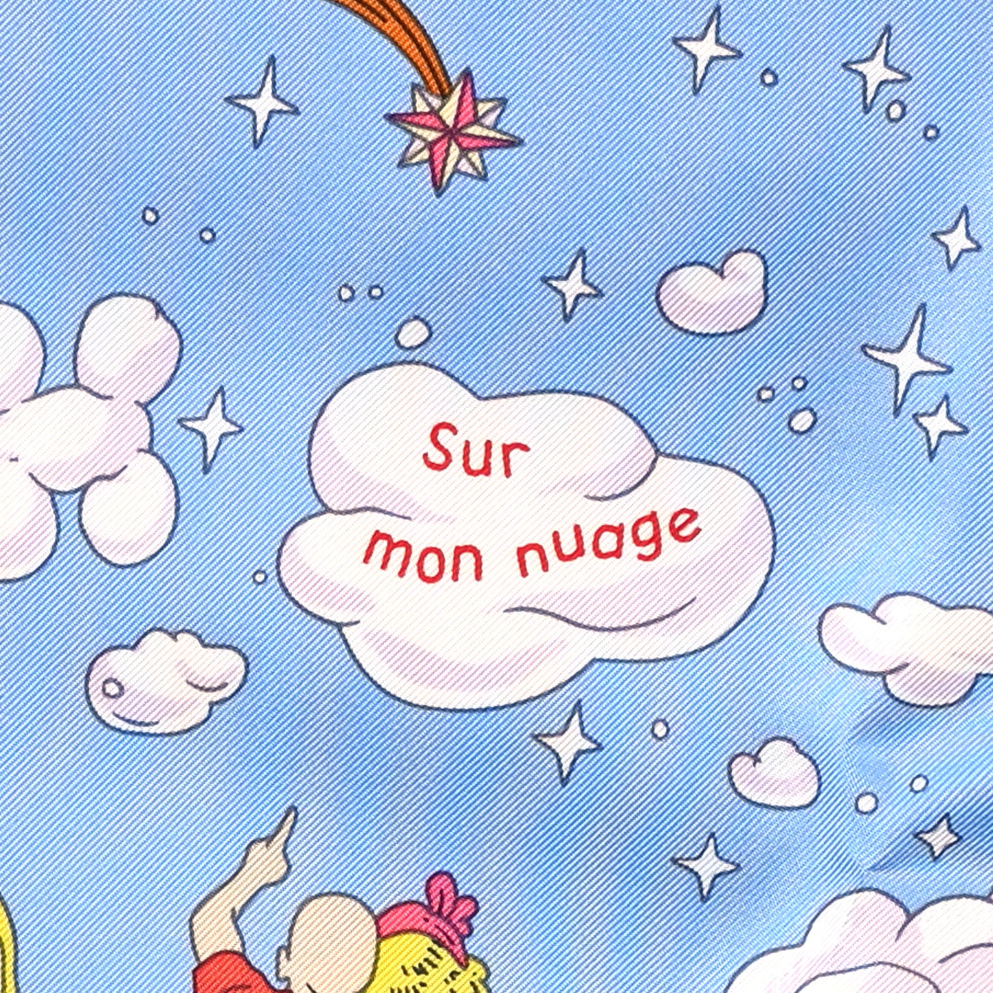 Silk Sur Mon Nuage Scarf 90 Bleu Ciel Parme Jaune