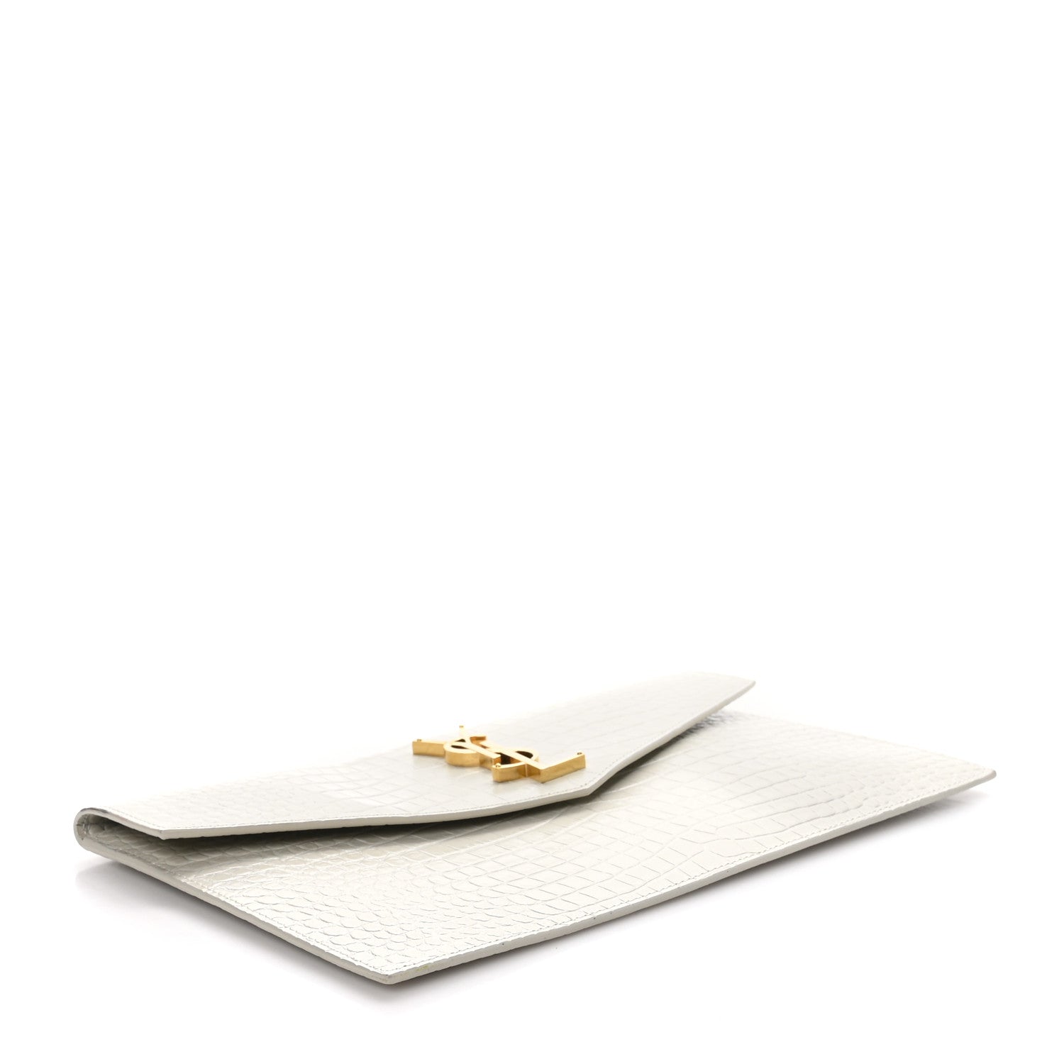 Saint Laurent Calfskin Crocodile Embossed Uptown Monogram Pouch Crema Soft 4 of 7