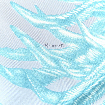 Hermes Silk Twill Plumets Et Panaches Scarf 90 Bleu Glacier Vert 5 of 6