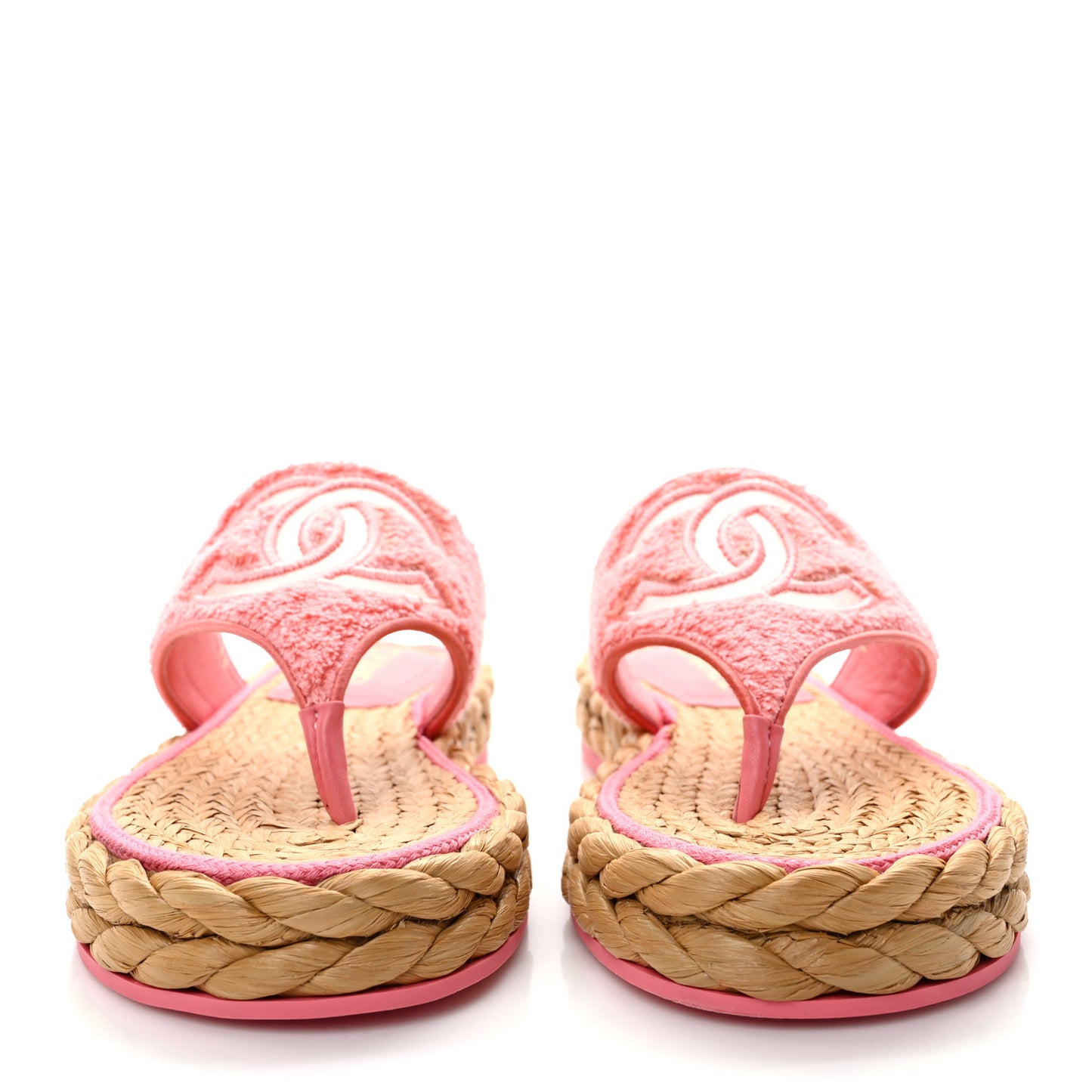 Terry Cloth Raffia CC Logo Thong Sandals 38 Pink