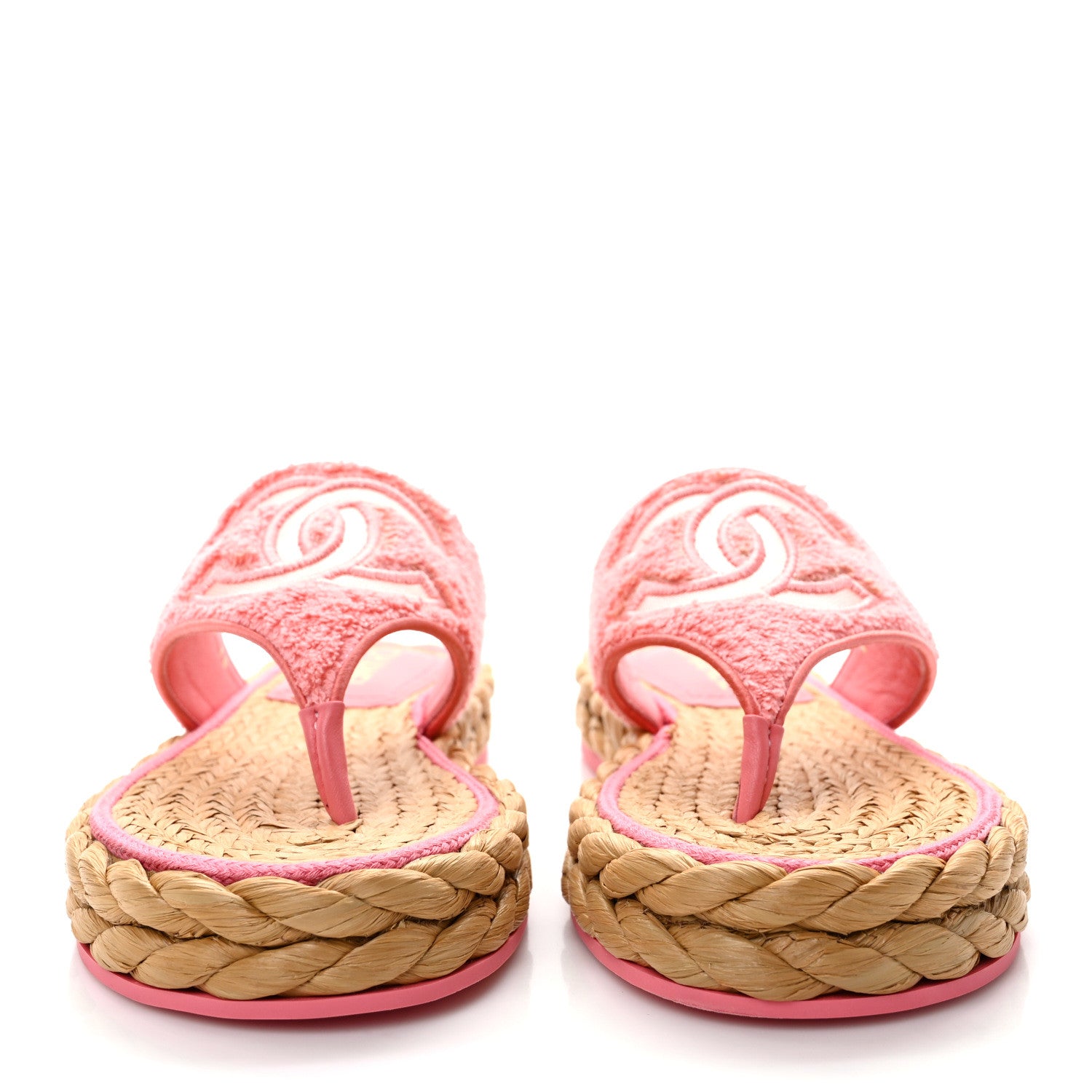 Chanel Terry Cloth Raffia CC Logo Thong Sandals 38 Pink 2 of 9