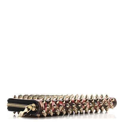 Christian Louboutin Patent Bazin Spikes Panettone Zip Wallet Pompadour 4 of 12
