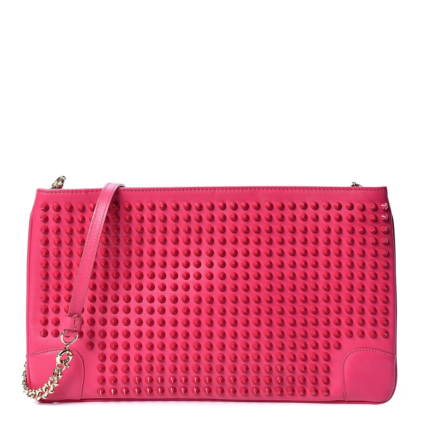 Calfskin Spikes Loubiposh Chain Clutch Fuchsia