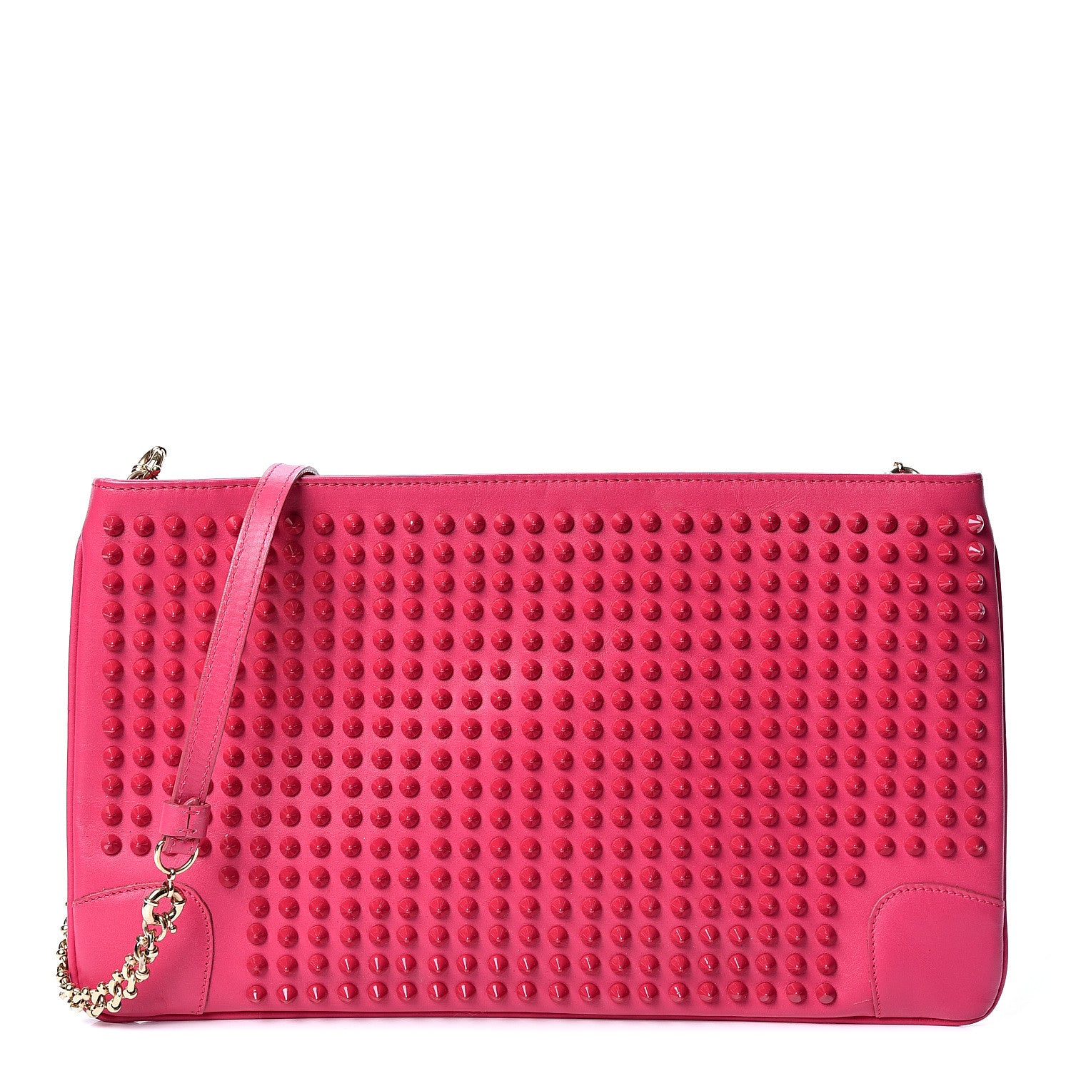 Christian Louboutin Calfskin Spikes Loubiposh Chain Clutch Fuchsia 1 of 9