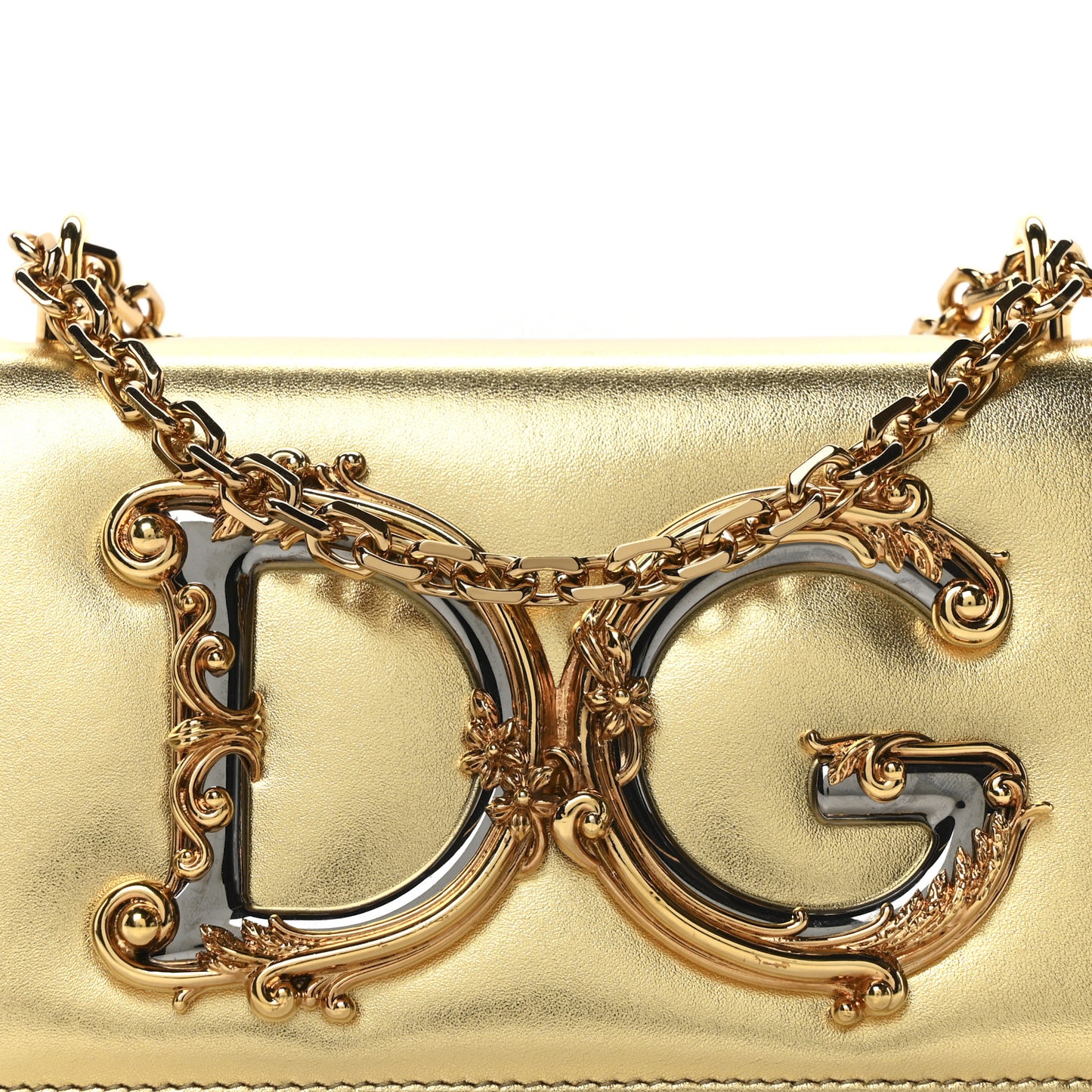 Metallic Calfskin DG Girls Shoulder Bag Gold