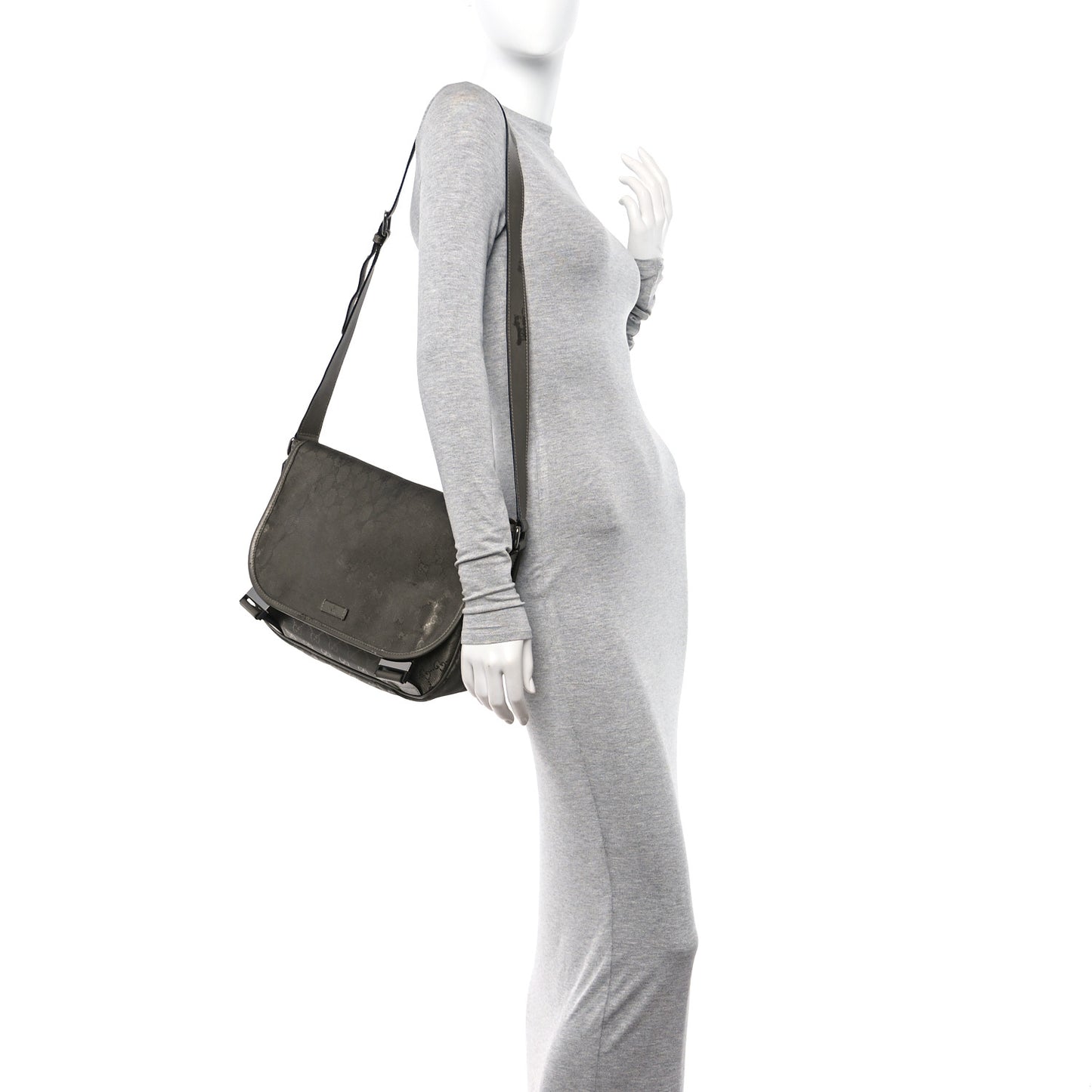 Imprime Monogram Medium Double Buckle Flap Messenger Bag Pewter