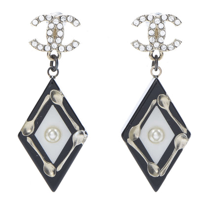 Chanel Resin Crystal Spoon Brasserie CC Drop Earrings Black White 1 of 4