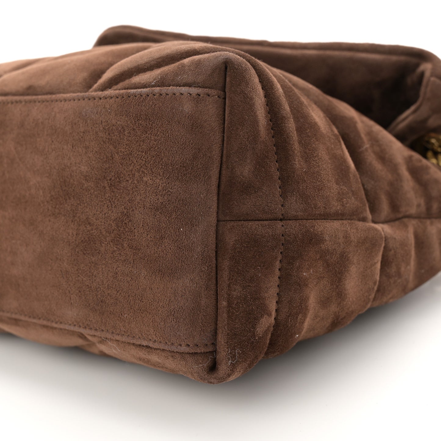 Suede Calfskin Quilted Small Loulou Puffer Monogram Chain Satchel Bark Brown