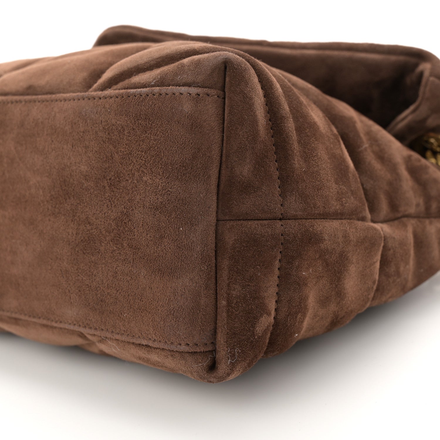 Saint Laurent Suede Calfskin Quilted Small Loulou Puffer Monogram Chain Satchel Bark Brown 10 of 10