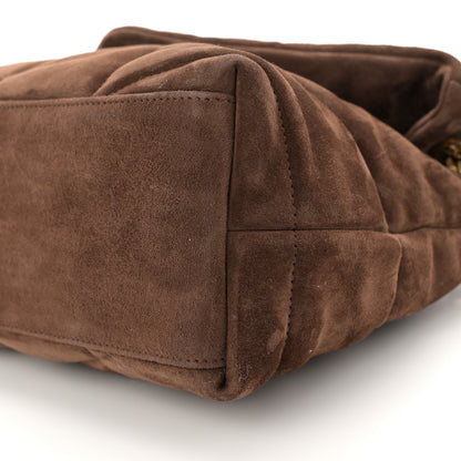 Saint Laurent Suede Calfskin Quilted Small Loulou Puffer Monogram Chain Satchel Bark Brown 10 of 10