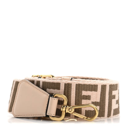 Fendi Jacquard Ribbon Vitello King FF Bi-Color Intreccio Adjustable Strap You Light Rose Camel 1 of 9