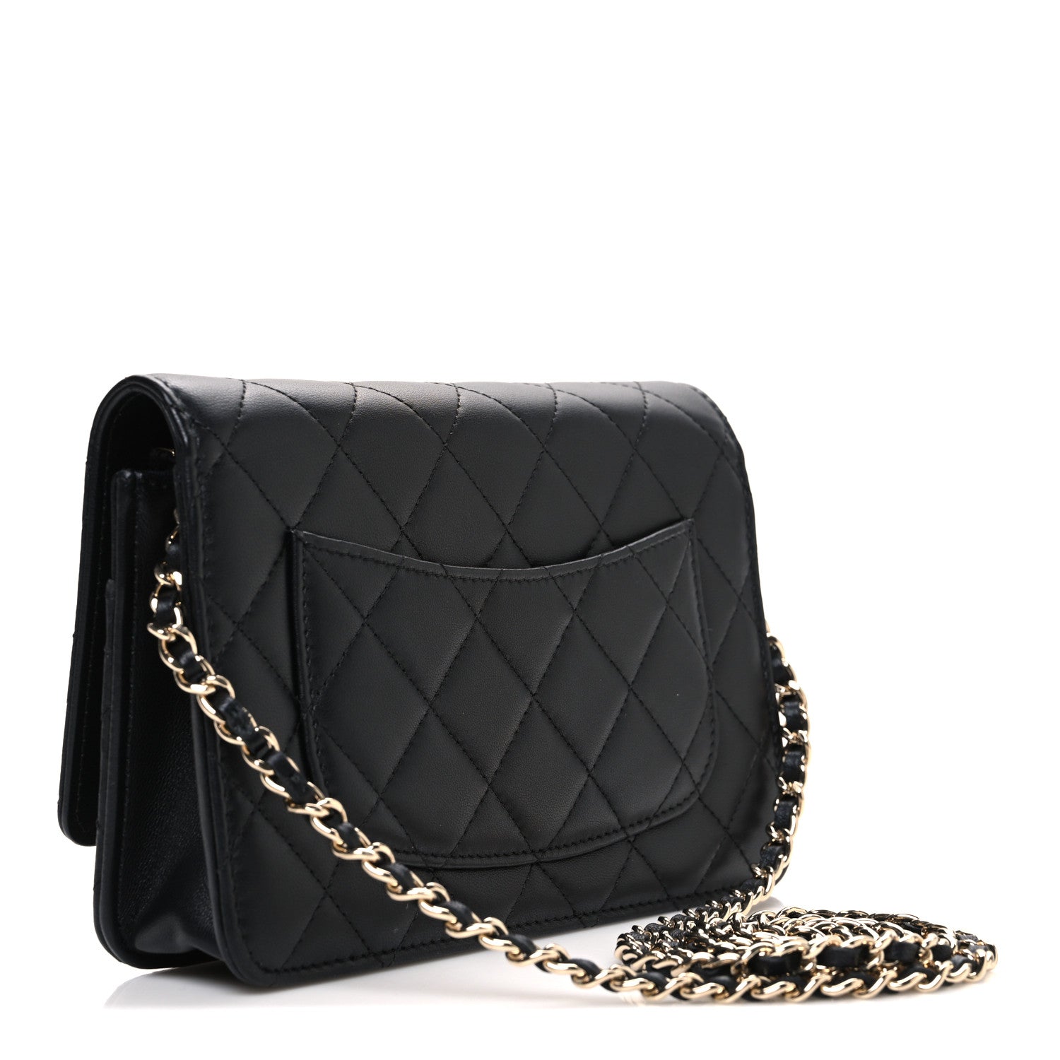 Chanel Lambskin Pearl Strass Quilted CC Wallet on Chain WOC Black 3 of 11