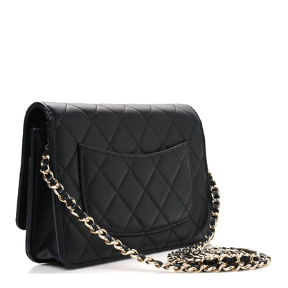 Chanel Lambskin Pearl Strass Quilted CC Wallet on Chain WOC Black 3 of 11