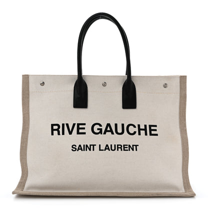 Saint Laurent Linen Calfskin Rive Gauche Tote Optic White 1 of 16