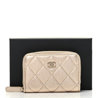 Chanel Metallic Lambskin Quilted Zip Coin Purse Wallet Gold 8 of 8