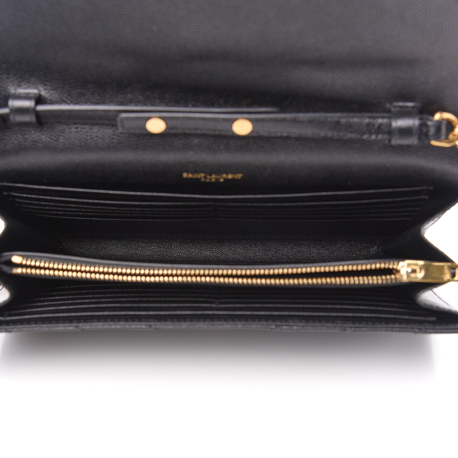 Saint Laurent Grain De Poudre Matelasse Chevron Monogram Chain Wallet Black 4 of 8