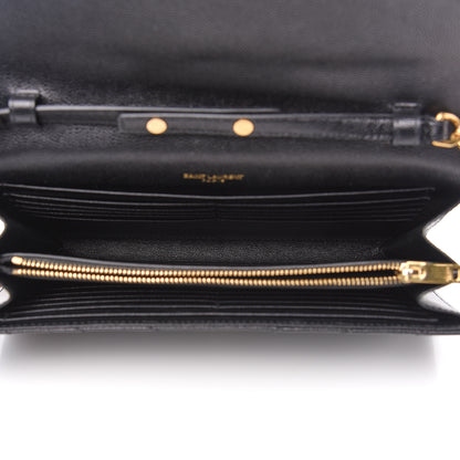 Saint Laurent Grain De Poudre Matelasse Chevron Monogram Chain Wallet Black 4 of 8