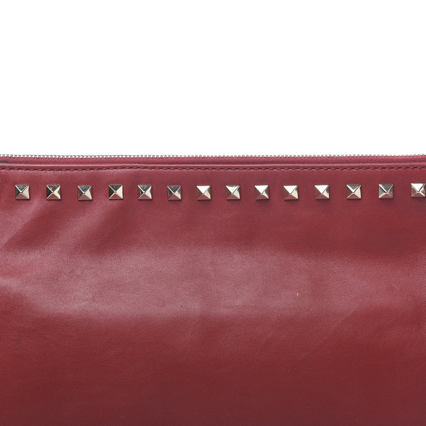 Vitello Large Rockstud Zip Wristlet Pouch Rosso Valentino