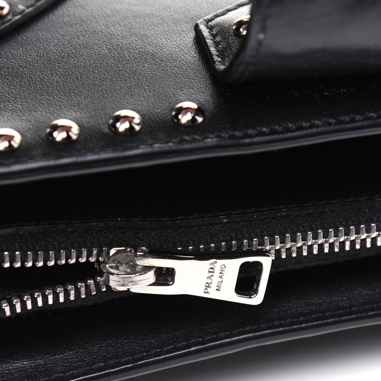 Prada Soft Calf Studded Clutch Black 9 of 12