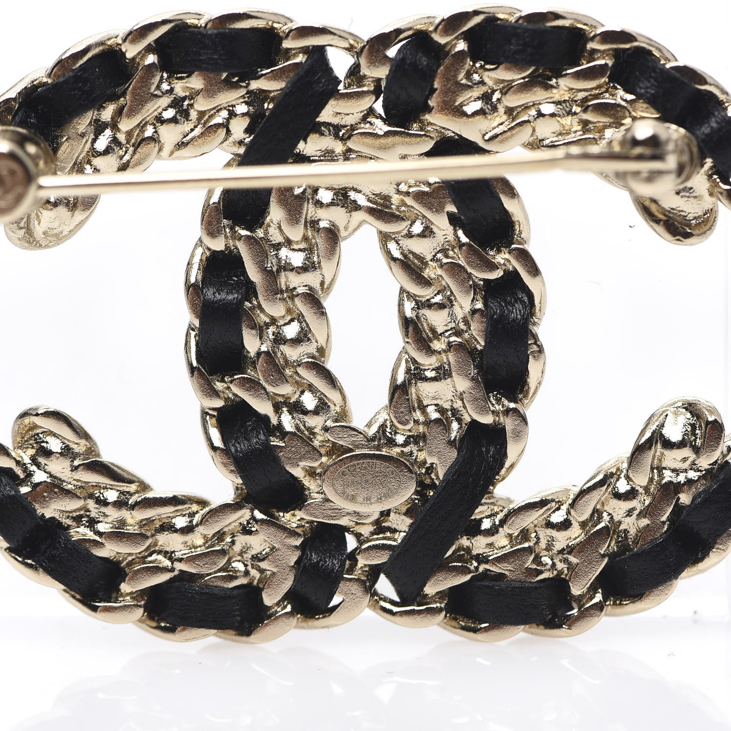 Chanel Lambskin Crystal Vintage Allure CC Chain Brooch Black Gold 3 of 3