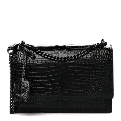 Saint Laurent Calfskin Crocodile Embossed Medium Monochrome Monogram Sunset Black 1 of 12