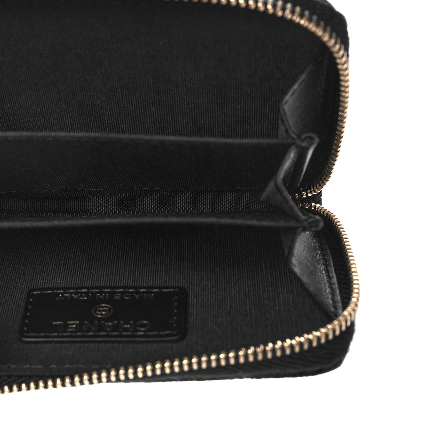 Calfskin Camellia Embossed Quilted Zip Coin Purse Black