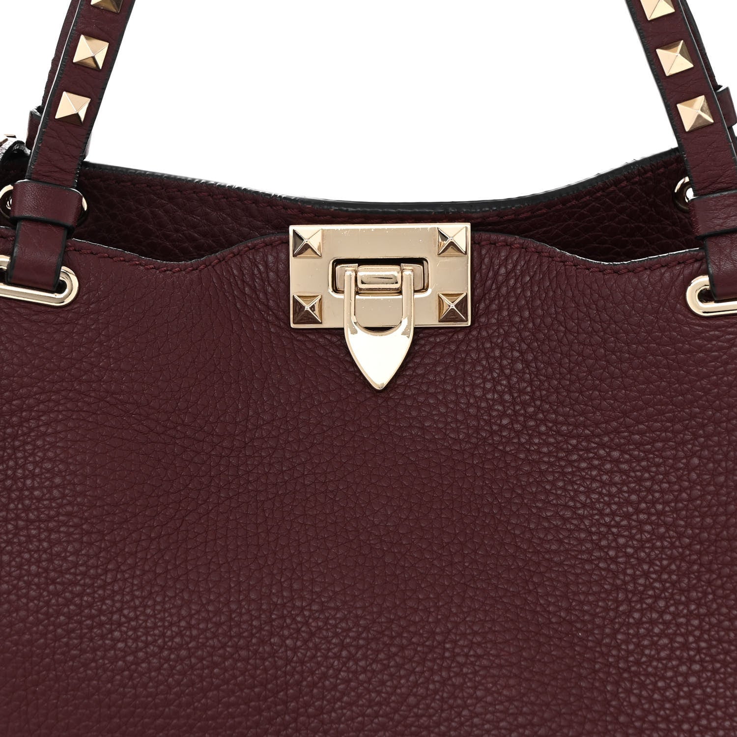 Valentino Garavani Pebbled Calfskin Medium Rockstud Tote Rubin 7 of 9