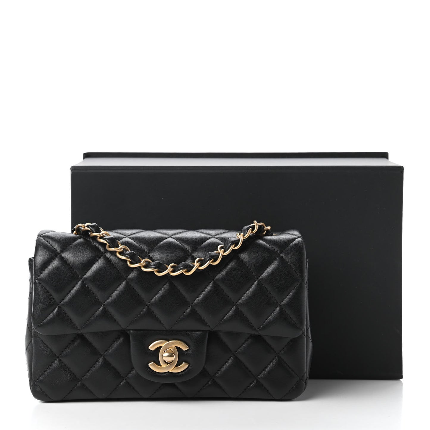 Lambskin Quilted Mini Rectangular Flap Black