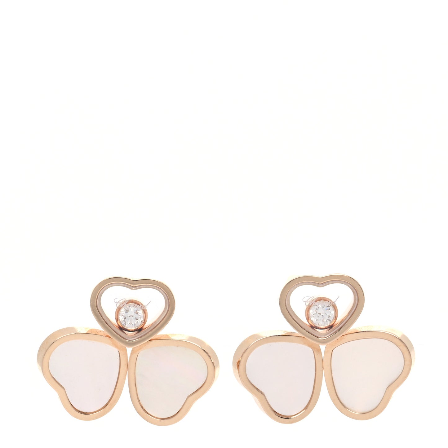18K Rose Gold Diamond Mother of Pearl Floating Happy Hearts Wings Earrings