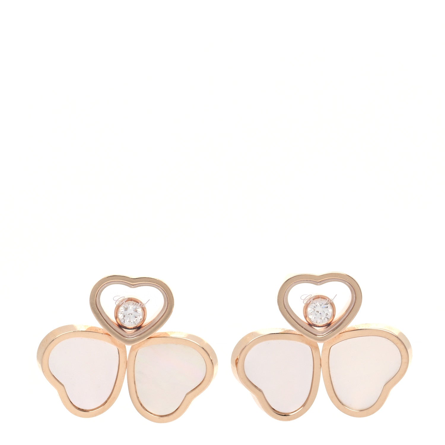 Chopard 18K Rose Gold Diamond Mother of Pearl Floating Happy Hearts Wings Earrings 1 of 5