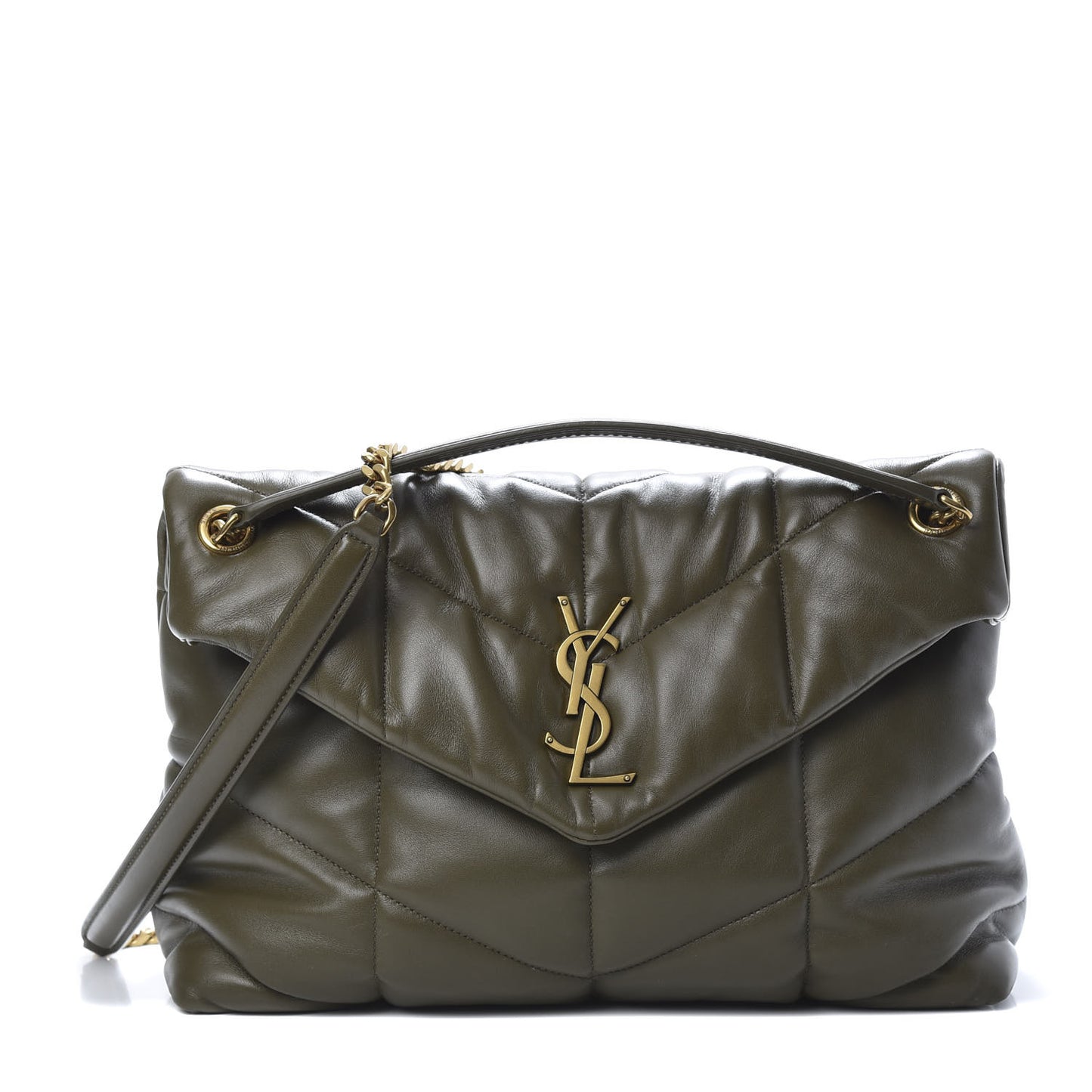 Lambskin Quilted Medium Loulou Puffer Monogram Chain Satchel Seaweed