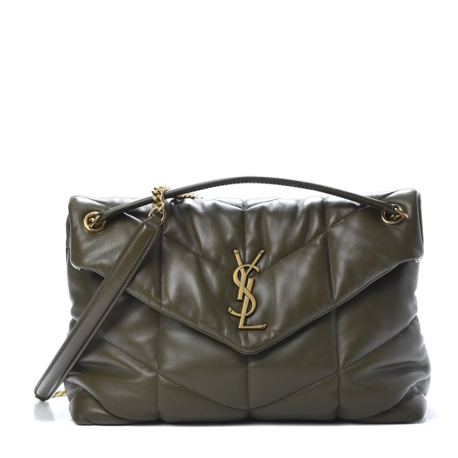 Saint Laurent Lambskin Quilted Medium Loulou Puffer Monogram Chain Satchel Seaweed 1 of 11