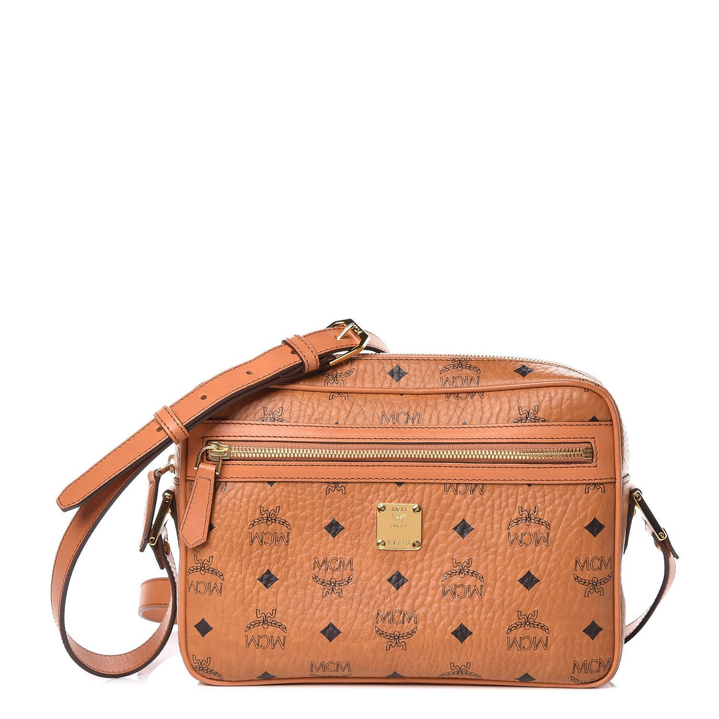 Visetos Medium Heritage Line Camera Crossbody Bag Cognac
