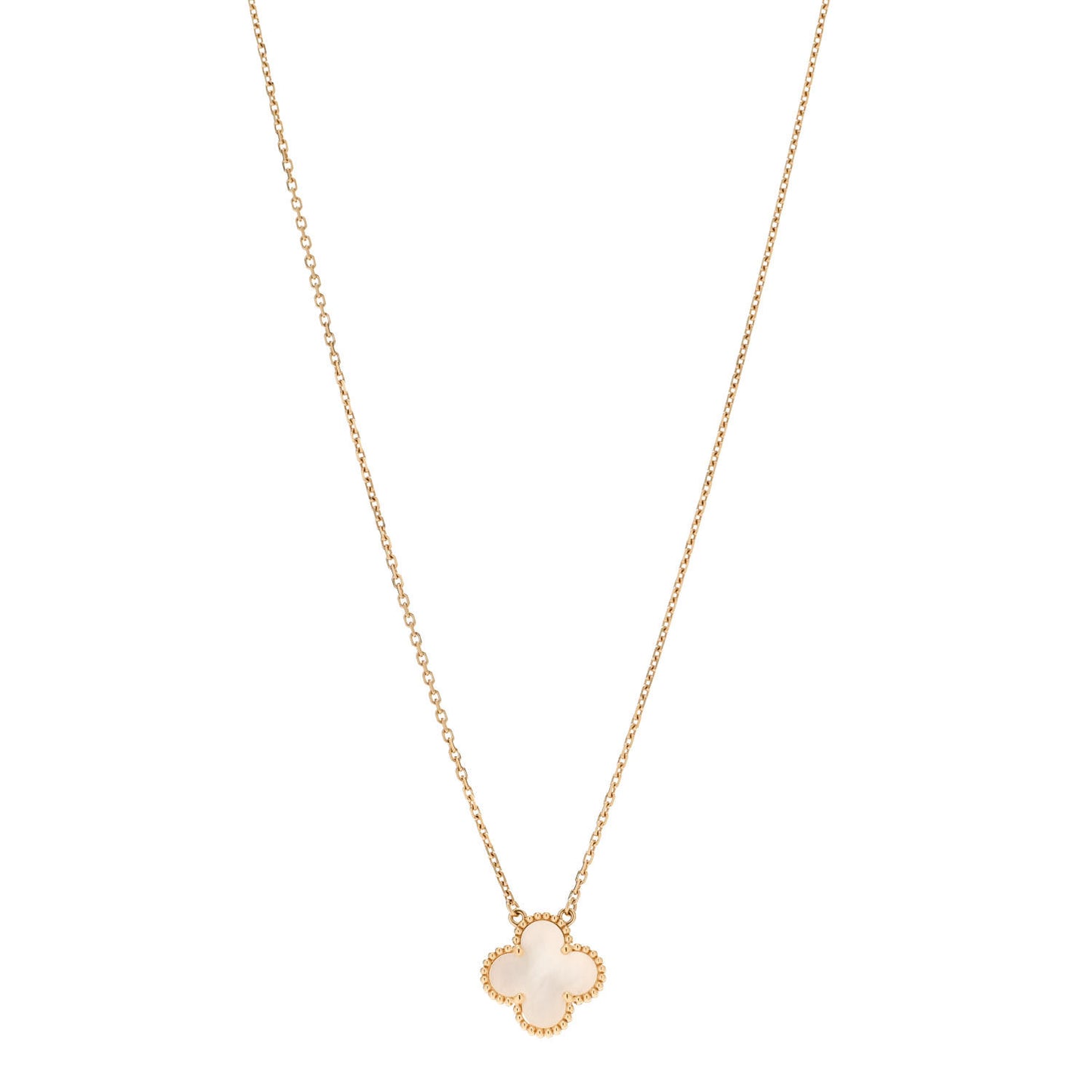 18K Yellow Gold Mother of Pearl Vintage Alhambra Pendant Necklace