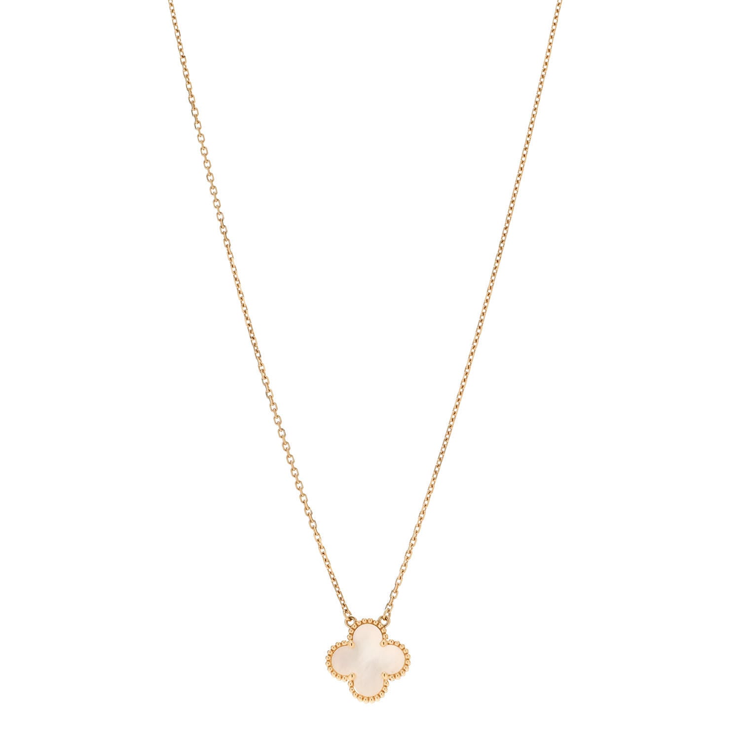 Van Cleef & Arpels 18K Yellow Gold Mother of Pearl Vintage Alhambra Pendant Necklace 1 of 6