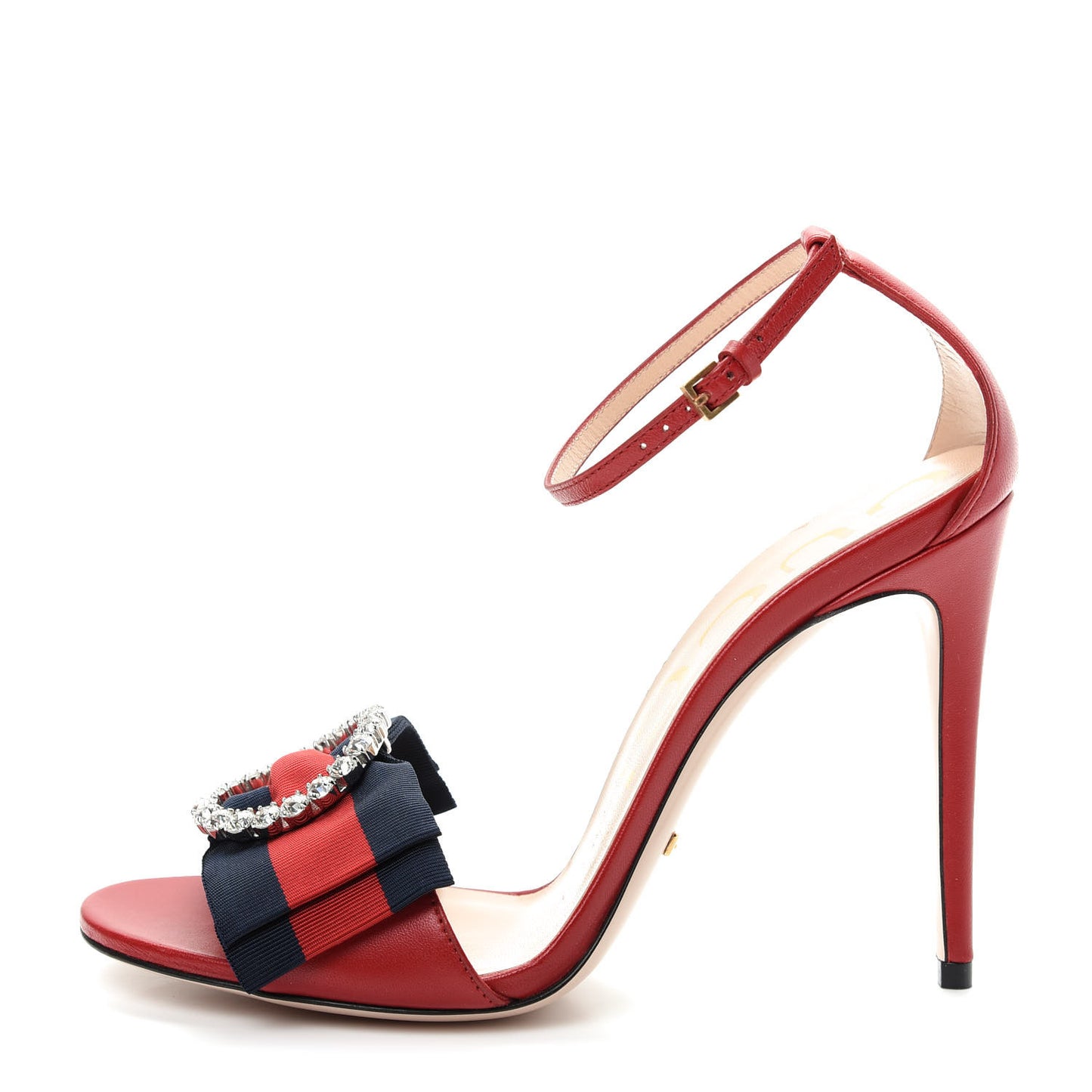 Nappa Crystal Web Ankle Strap High Heel Sandals 37.5 Hibiscus Red